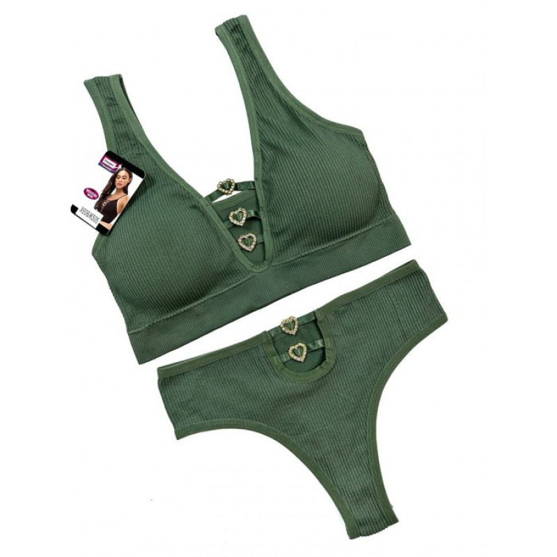 Комплект спідньої білизни жіночий топ + трусики стрінги (сердечко) Білий