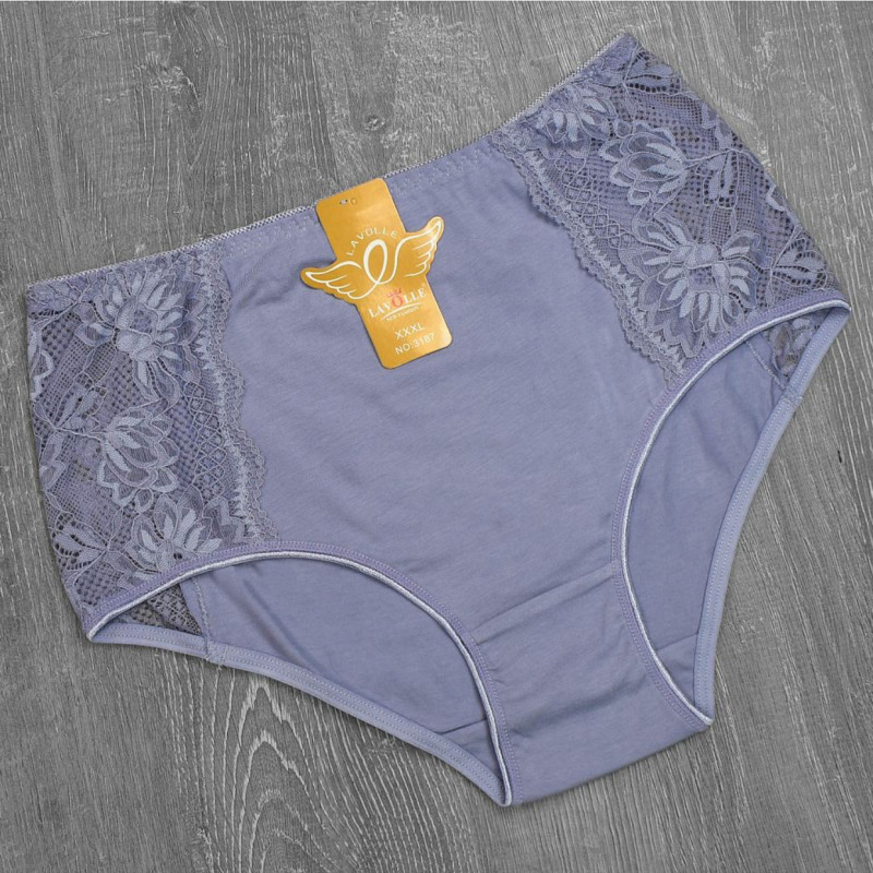 Жіночі бавовняні труси сліп з мереживною вставкою Lavolle (великі розміри) 2XL