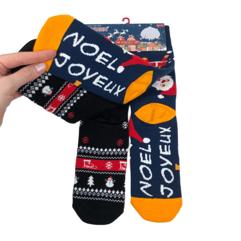 Новорічні жіночі махрові шкарпетки Ekmen (комплект 2 пари) Кіт+Санта