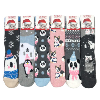Новорічні жіночі махрові шкарпетки Ekmen Туреччина Панда в шапці