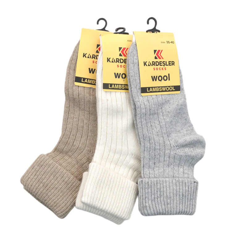Шкарпетки жіночі з овечої вовни з відворотом Kardesler Туреччина Молочний