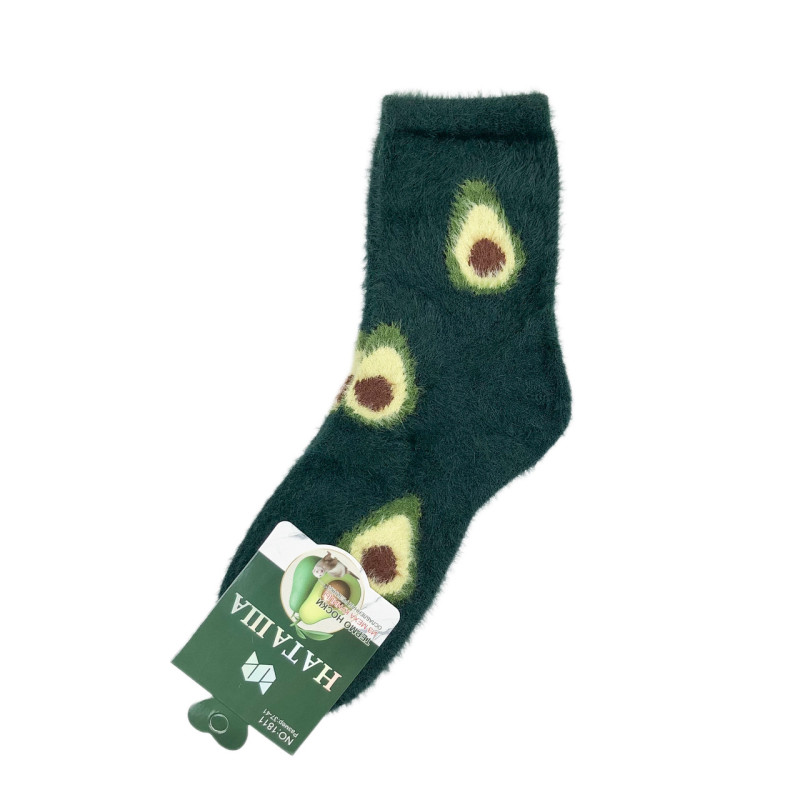 Жіночі теплі мʼякі шкарпетки з хутра куниці Наташа (авокадо)