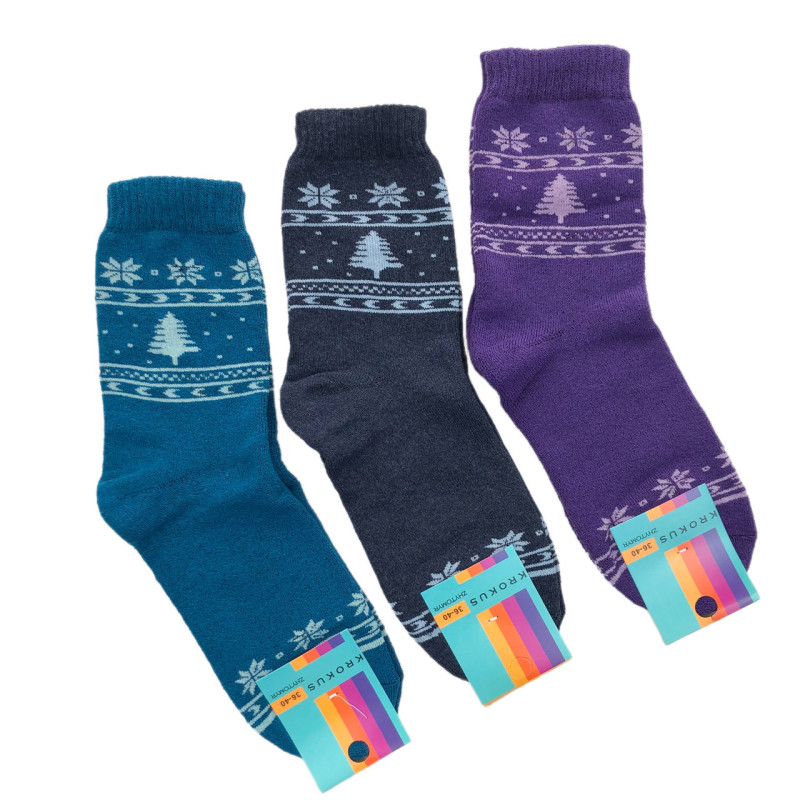 Жіночі теплі махрові шкарпетки Krokus (орнамент ялинки)