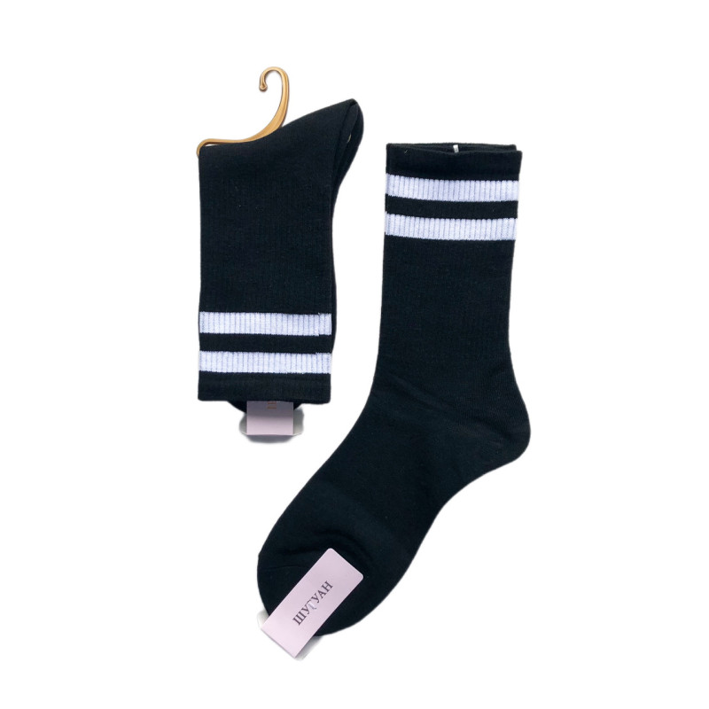 Чорні високі жіночі шкарпетки з полосками Шугуан