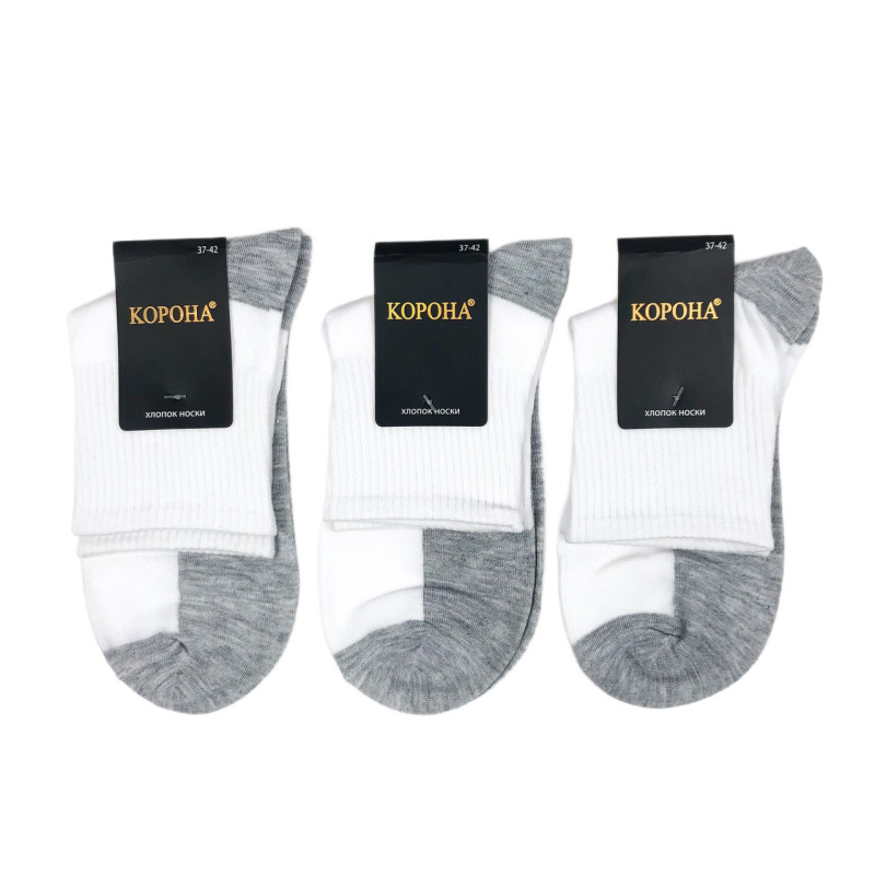 Жіночі білі бавовняні шкарпетки з сірою підошвою (спортивна резинка) Корона