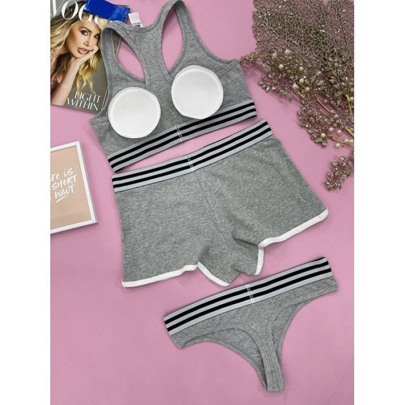 Жіночий спортивний комплект трійка (топ+шоти+стрінги) M (синій)