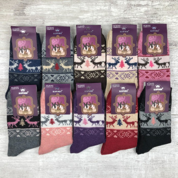 Жіночі ангорові шкарпетки з оленями (різні кольори) Корона