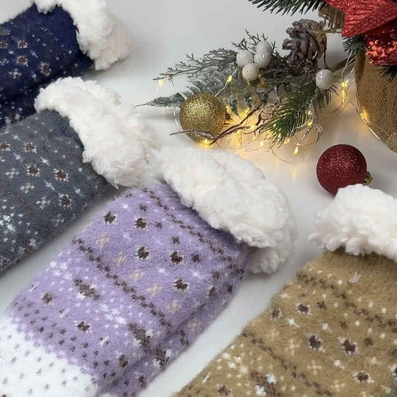 Жіночі норкові домашні шкарпетки на хутрі з гальмами ялинка Золото