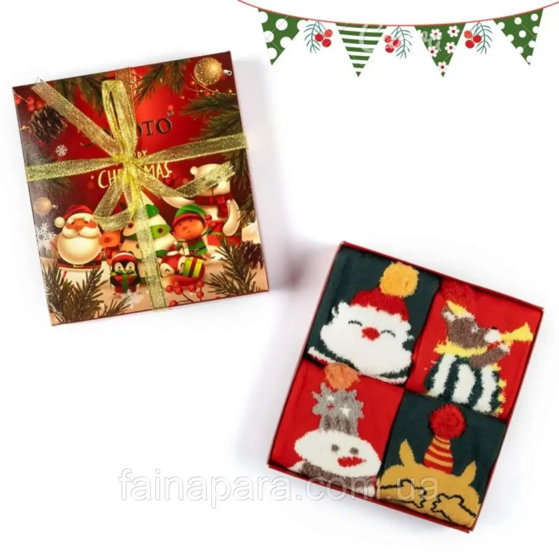 Новорічні дитячі шкарпетки в подарунковій упаковці 4 пари 1-4 роки