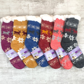 Хутряні шкарпетки тапочки жіночі Uk Looken (олені) 39-42