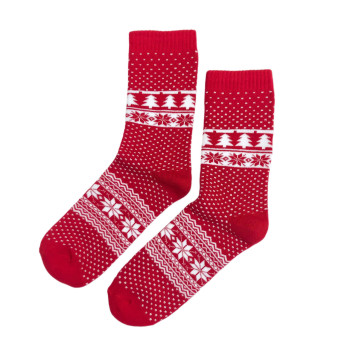 Жіночі махрові шкарпетки з зимовим орнаментом V&T (червоний)
