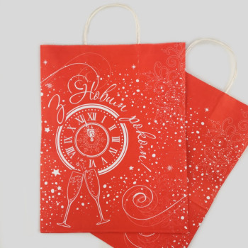 Пакет петля новорічний з крафтового паперу