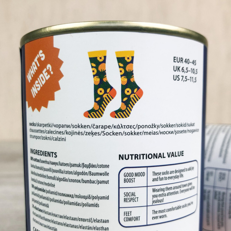 Чоловічі шкарпетки в консервній банці з принтом ананас