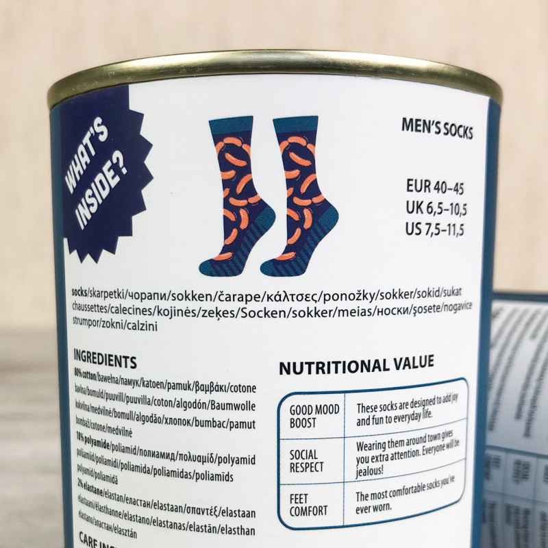 Чоловічі шкарпетки в консервній банці (сосиски)