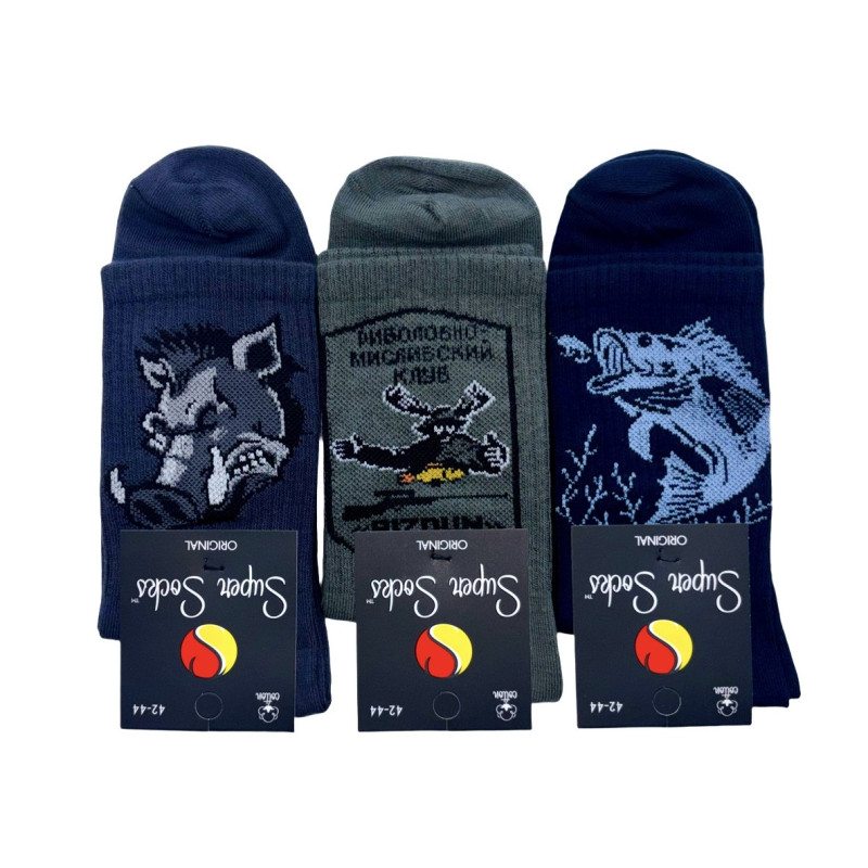 Набір чоловічих шкарпеток 3 пари «Риболовно-мисливський клуб» Super Socks