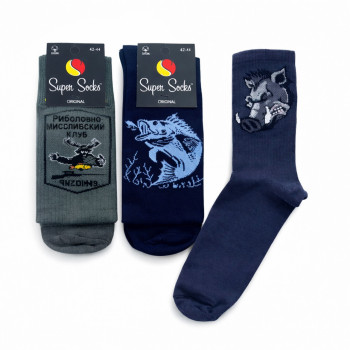 Набір чоловічих шкарпеток 3 пари «Риболовно-мисливський клуб» Super Socks