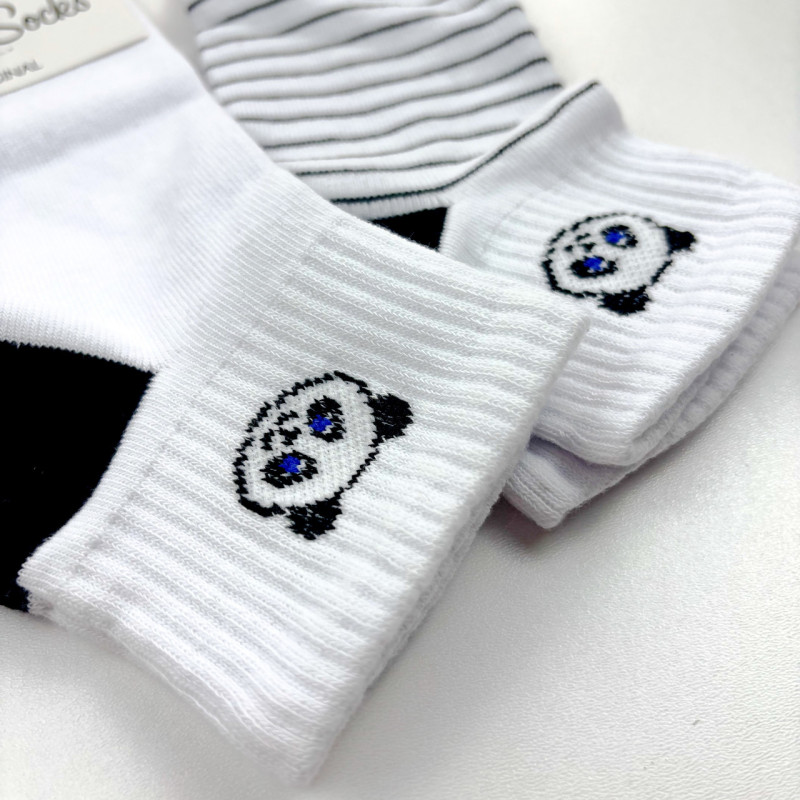 Набір укорочених жіночих білих шкарпеток з пандами (спортивна резинка) 3 пари Super Socks