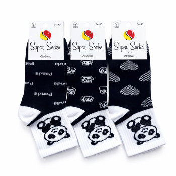 Набір жіночих шкарпеток «Панди» зі спортивною резинкою середньої висоти 3 пари Super Socks