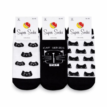 Набір коротких жіночих шкарпеток з котиками 3 пари Super Socks