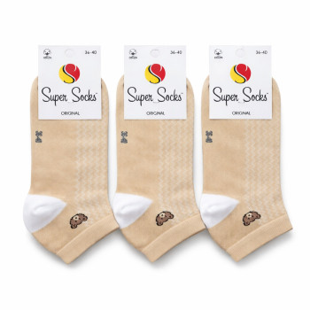 Набір коротких жіночих бавовняних шкарпеток з сіточкою (ведмедики) 3 пари Super Socks