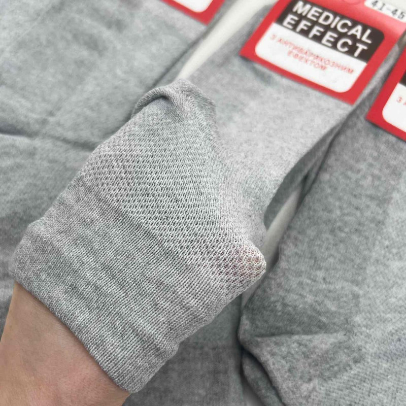 Медичні чоловічі літні шкарпетки без резинки з сіткою 45-48 (світло-сірі)