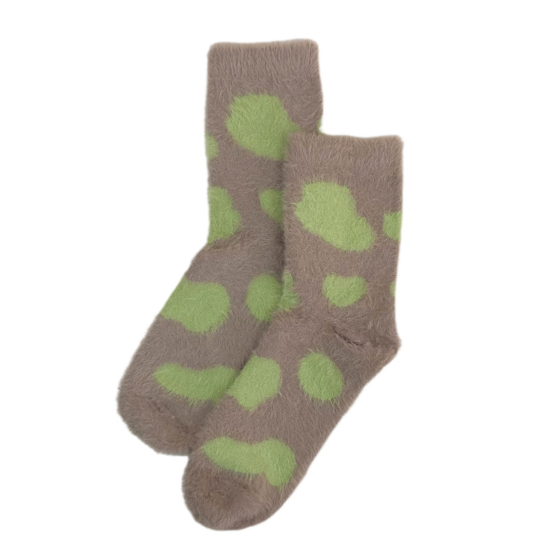 Норкові жіночі пухнасті шкарпетки з кашеміром Аалия (плямисті)