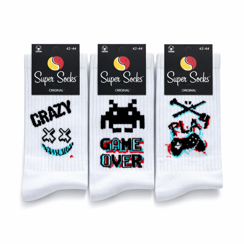 Набір білих шкарпеток для геймера з малюнком 3 пари Super Socks 39-42