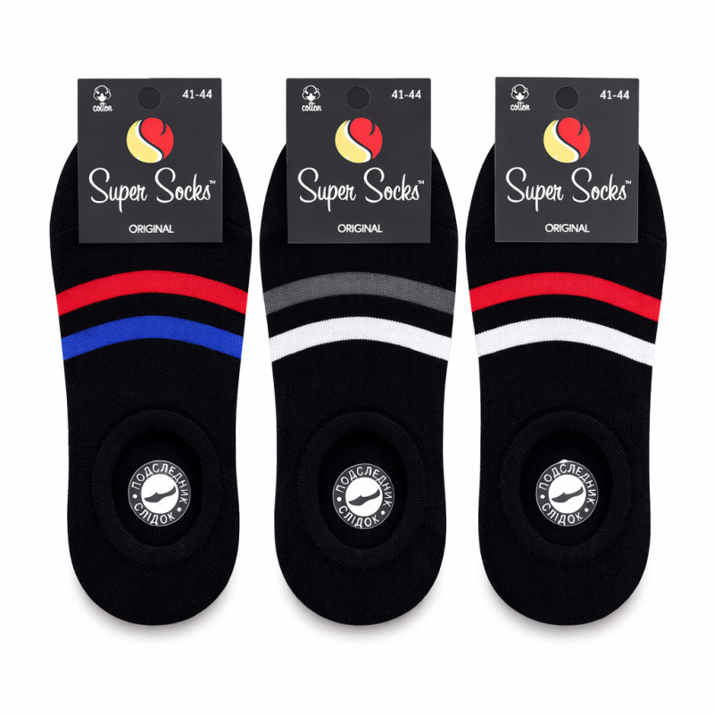 Сліди чоловічі бавовняні чорні з сіточкою набір 3 пари Super Socks