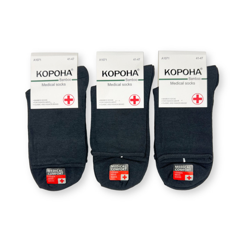 Чоловічі бамбукові медичні шкарпетки без резинки чорні Корона