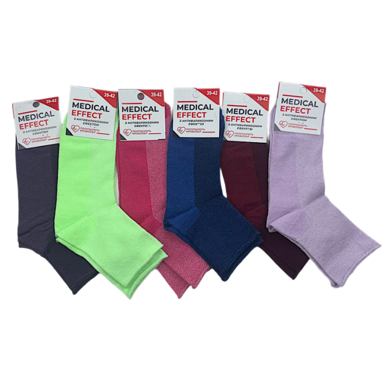 Жіночі яскраві шкарпетки без гумки із сіткою Medical Effect 12 пар 39-42