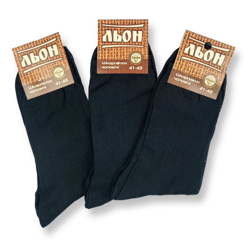 Тонкі льняні чоловічі шкарпетки із сіткою, 41-45, Чорні