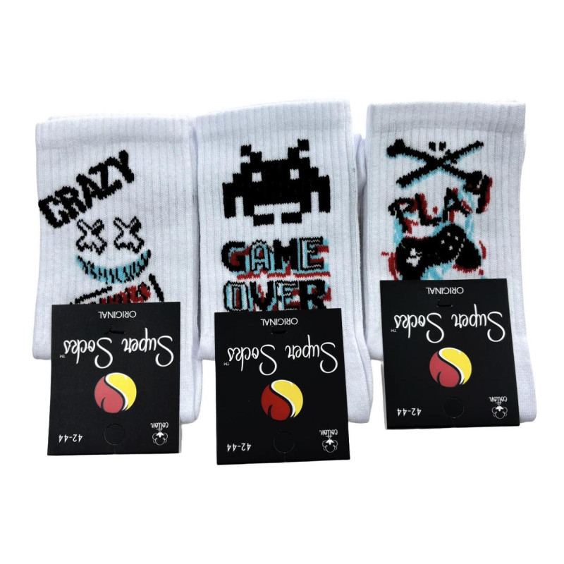 Набір білих шкарпеток для геймера з малюнком 3 пари Super Socks 36-40